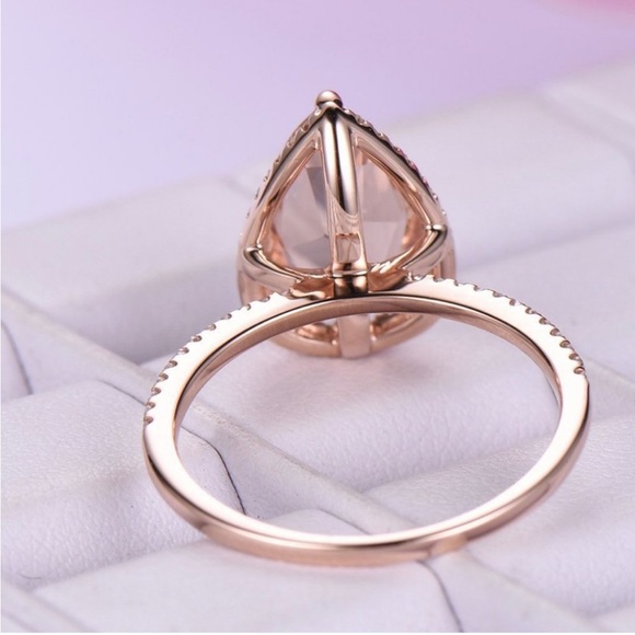 Morganite 6 Carat Pink Diamonds Simulated Tear Drop Halo Statement Ring. - Picture 5 of 6